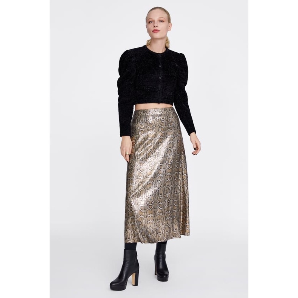 Zara Black and Gold Midi Skirt